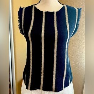 Zara Navy and Cream Striped Top